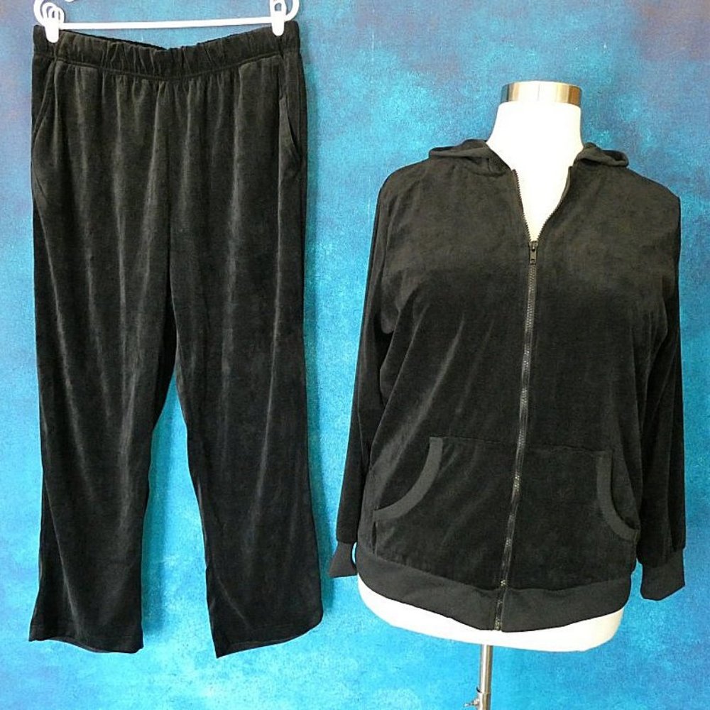 Woman Within Black Velour Jogging Suit 18/20 Large - Picture 2 of 7